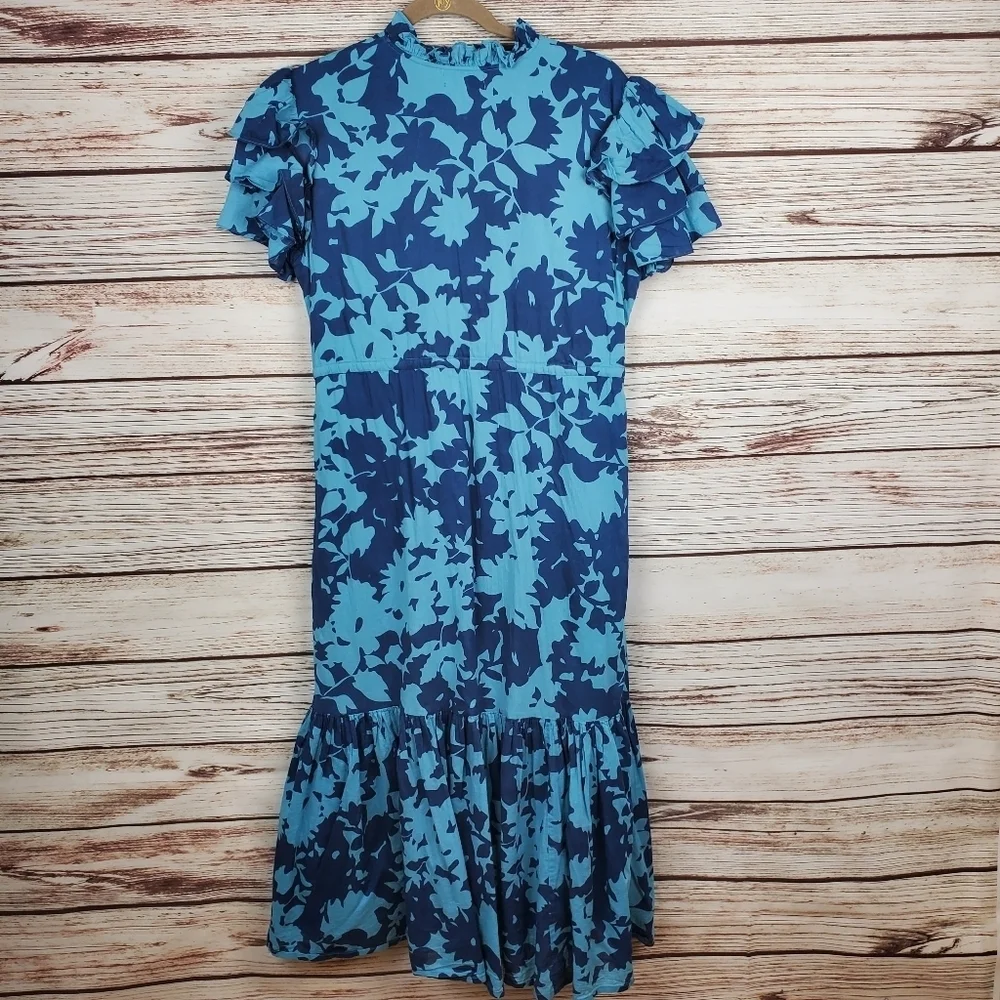 Olivis James The Label Medium "Delia" Night Shadow Blue Ruffle Midi Dress #119 - Picture 9 of 12